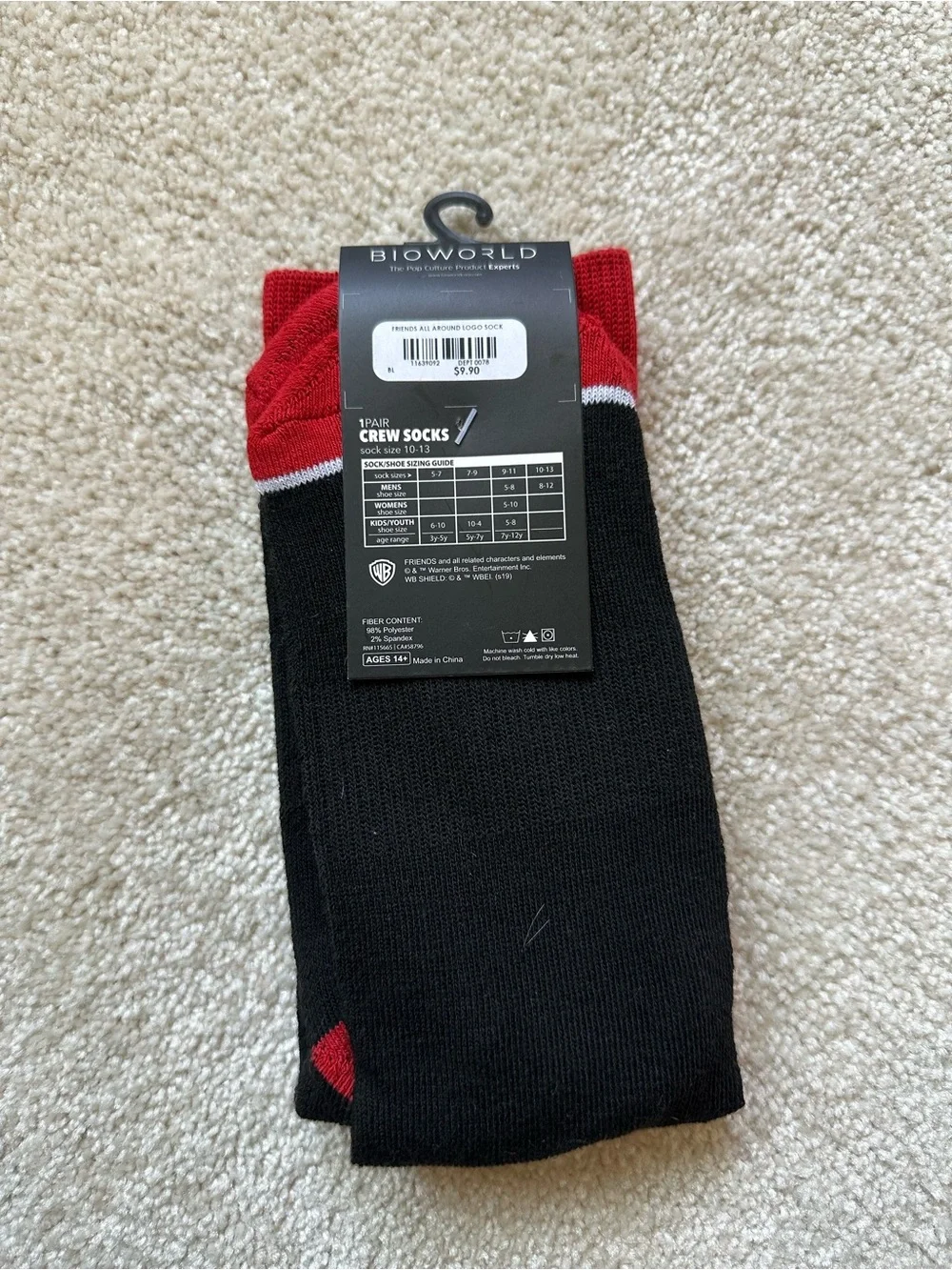 Friends TV show Crew Socks - Black with Red & White Accent